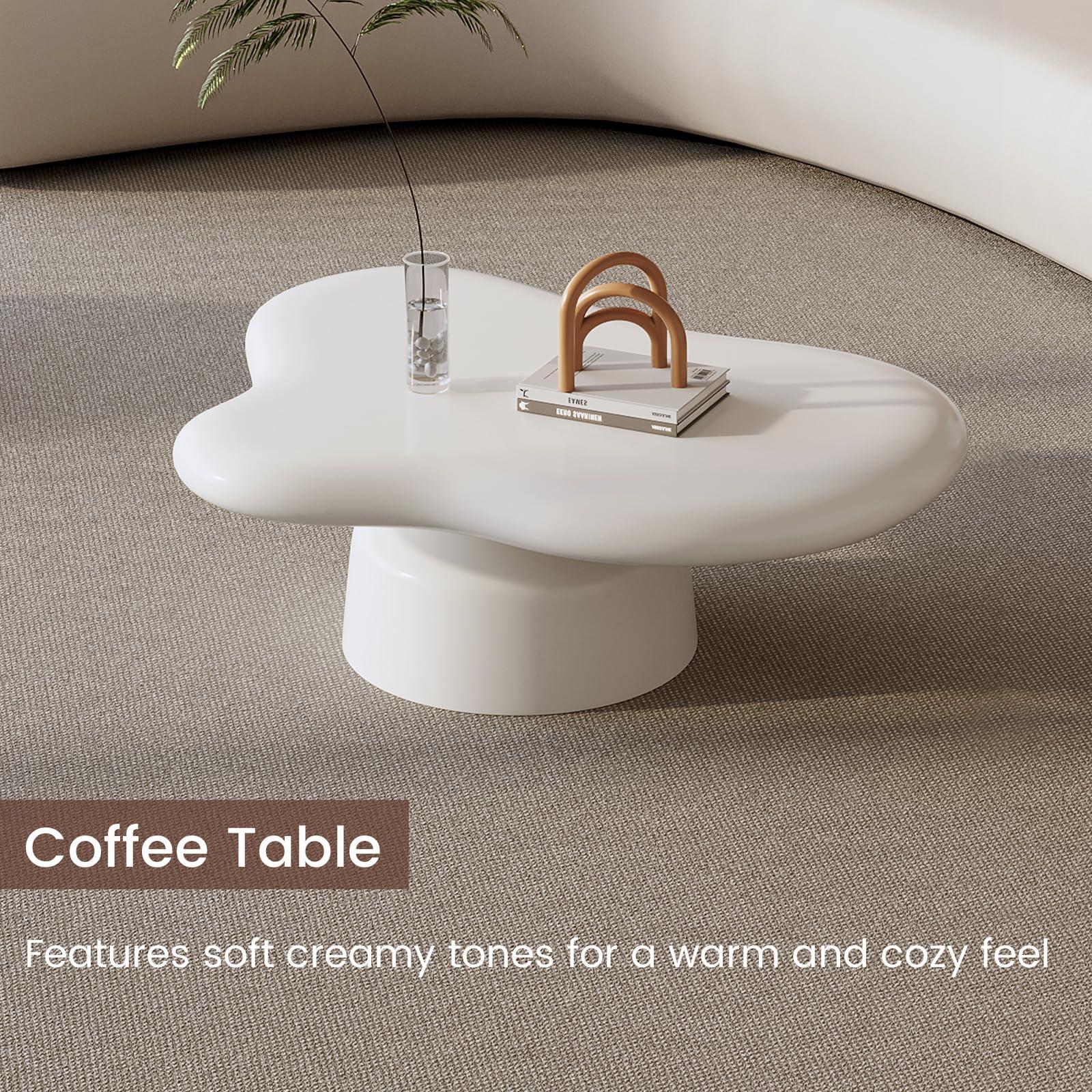 QEZEOM QEZEOM Cloud Shape Coffee Table, Irregular Shape End Table, Cartoon Cute Coffee Table, Modern Home Decor, Suitable for Living Room, Bedroom, Office, 46.06x28.34x14.88 White