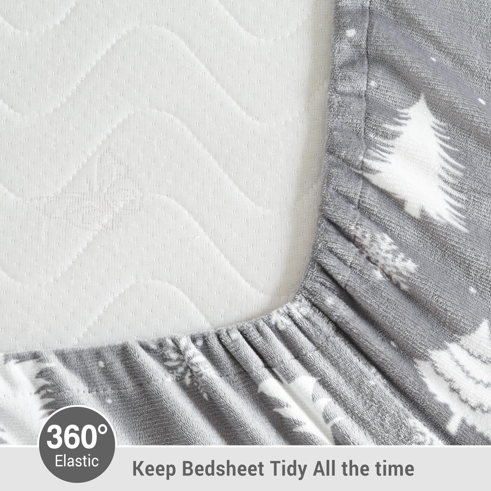 Softan Softan Full Micro Fleece Sheets Set, Christmas Full Size Bed Sheet Set, Plush Velvet Fleece Sheet Set with 15" Deep Pocket Fitted Sheet, Flat Sheet, 2 Pillowcase, Soft and Warm, Deer Print Grey