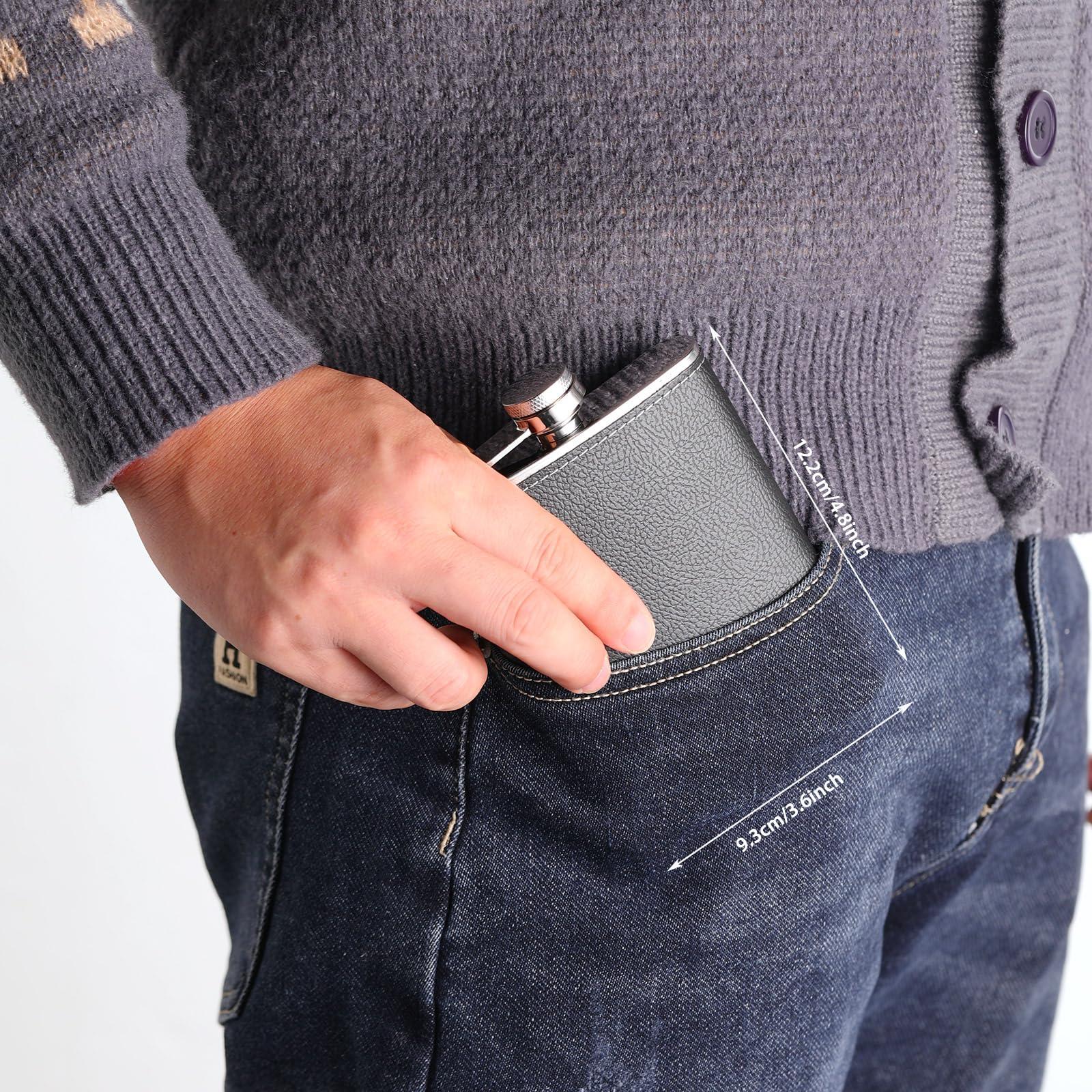 PEGYOU Personalized Leather Flasks for Liquor for Men, Custom Engraved Monogrammed Flask, 8 oz Whiskey Flask Hip Flask, Groomsmen Gifts Christmas Birthday Gifts for Dad Grandpa - Leather, Black