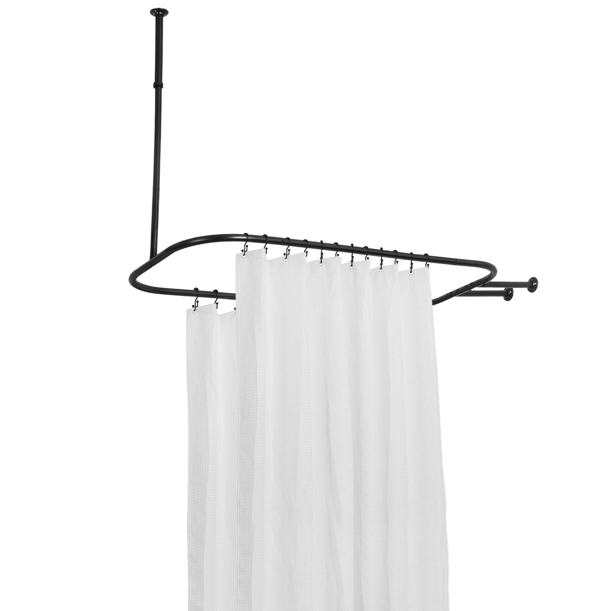 Utopia Alley Utopia Alley Rustproof Wall Mounted Aluminum Hoop Shower Rod | Ceiling Support for Clawfoot Tub, 54 Inch Extra Large Size by 26 Inch, Stylish & Comfortable Bathroom Decor, Black Finish (64"L x 26"W)