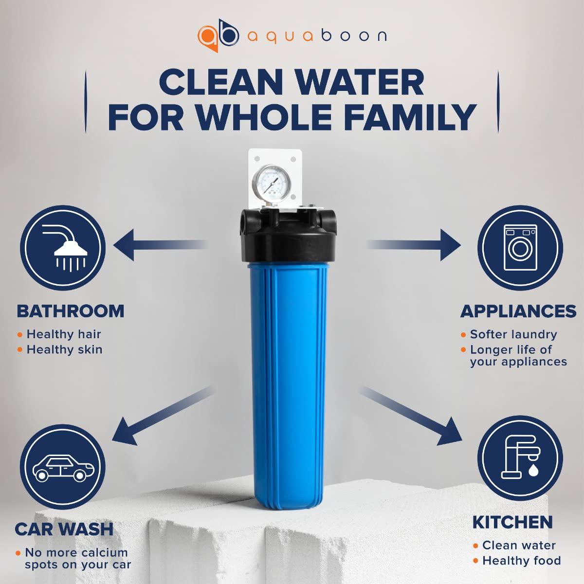 Aquaboon Aquaboon Whole House Water Filter Housing | 20x4.5 Water Filter System | NSF Certified Water Filter Canister w/ Gauge & Release, Wrench, Bracket 1\"NPT
