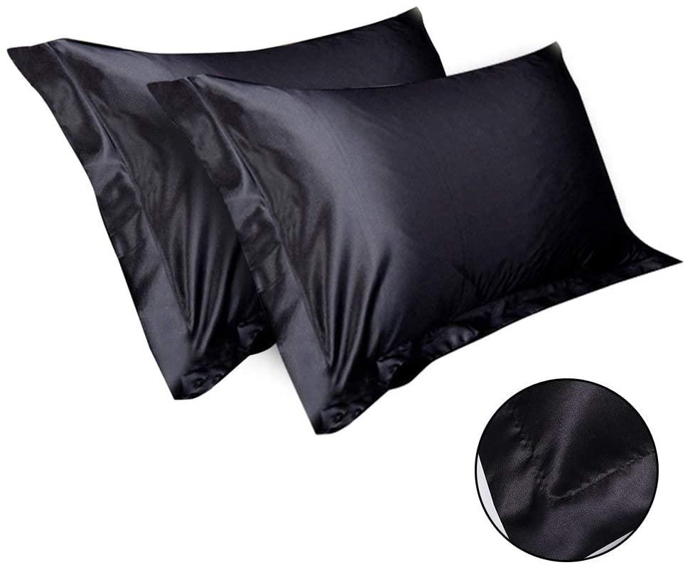 RJ BEDDING RJ BEDDING, Satin Silk Sheet Sets 4Pcs, California King Size(72\"X84\")+20 INCH DEEP Pocket, (Fitted Sheet, Flat Sheet, 2PC Pillow Cases), Breathable, Soft & Durable, Black