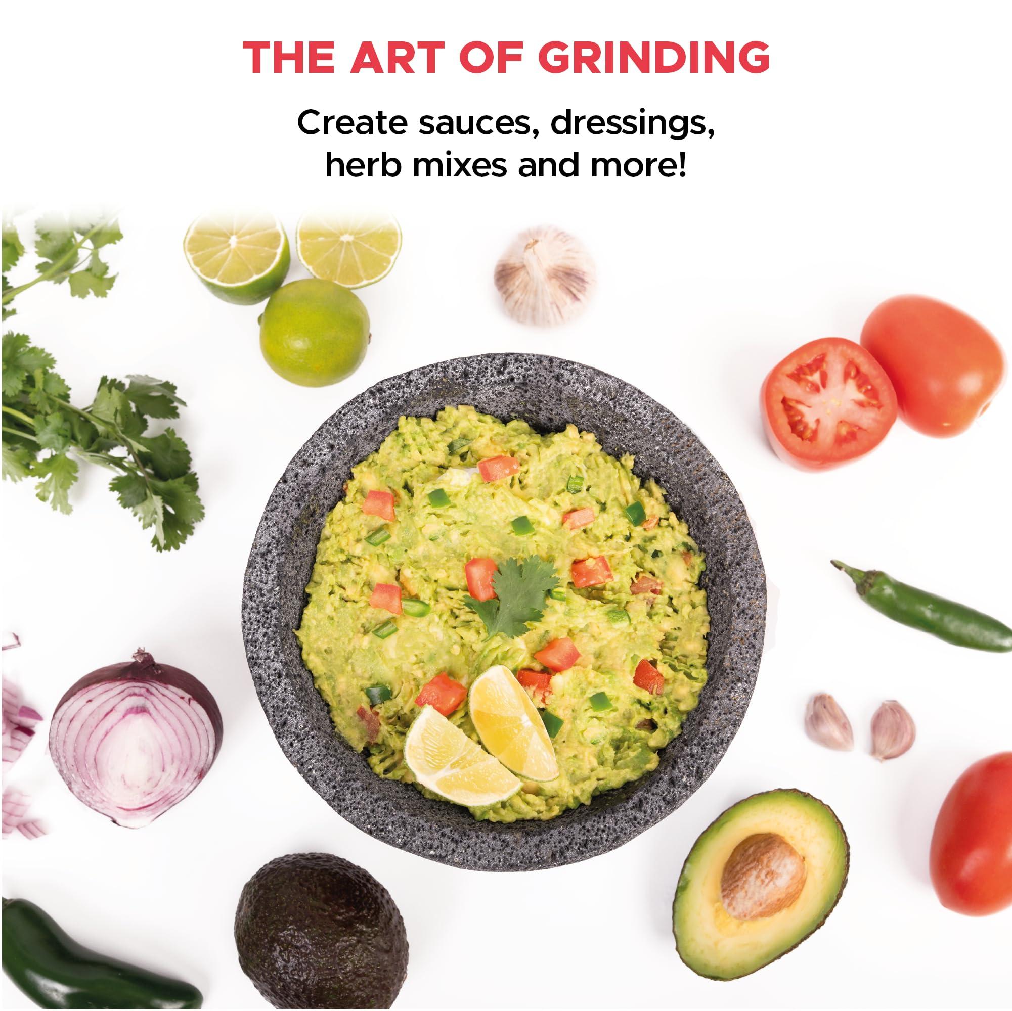 YOPIDO Molcajete 7 in Mexican, Handmade with Natural Volcanic Stone, Artisanal Kitchen Utensil for Grinding with Pores for Crushing, Specially Designed for Grinding Spices, Sauces, and Guacamole