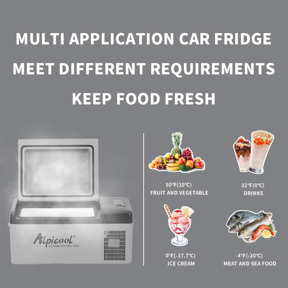 Alpicool Alpicool C15 Portable Car Freezer,12 Volt Refrigerator, 16 Quart (15 Liter) Fast Cooling 12V Car Fridge -4~68, Car Cooler, 12/24V DC and 100-240V AC for Outdoor, Camping, RV, Truck, Boat