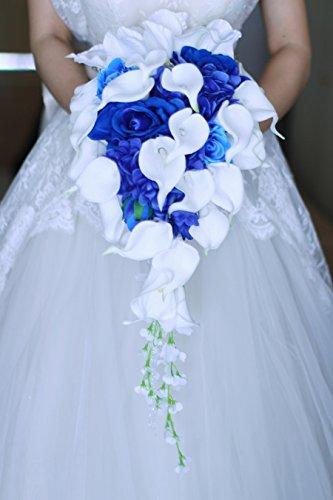 IFFO IFFO Royal Blue Bouquet, Bridal Bouquets for WeddingWhite Calla Lily Bridal Bouquet, Water Drops Waterfall Shape, Luxury Jewelry Bouquet Romantic Wedding (No Jewelry)
