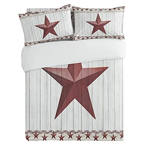 Queener Home Farmhouse California King Duvet Cover Set Rustic Country Star Wheat Ears, 3 Piece Bedding Set Microfiber Quilt Cover with Pillow Shams for Kids/Teens/Men/Women Western Farm Barn Door Plank
