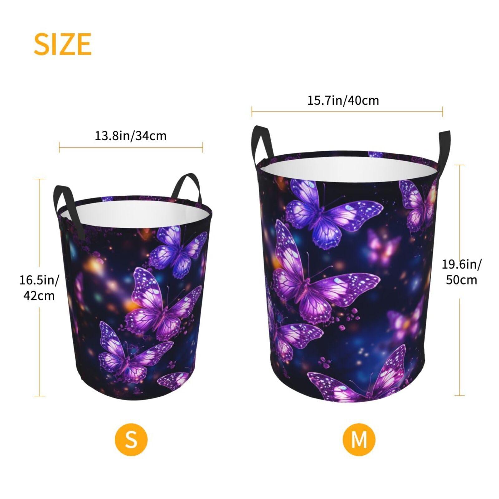 NONHAI Large Laundry Basket purple cute butterfly print Foldable Laundry Hamper Waterproof Collapsible Washing Bin Clothes Bag Freestanding Dirty Clothes Hampers for Laundry, Bedroom, Dorm