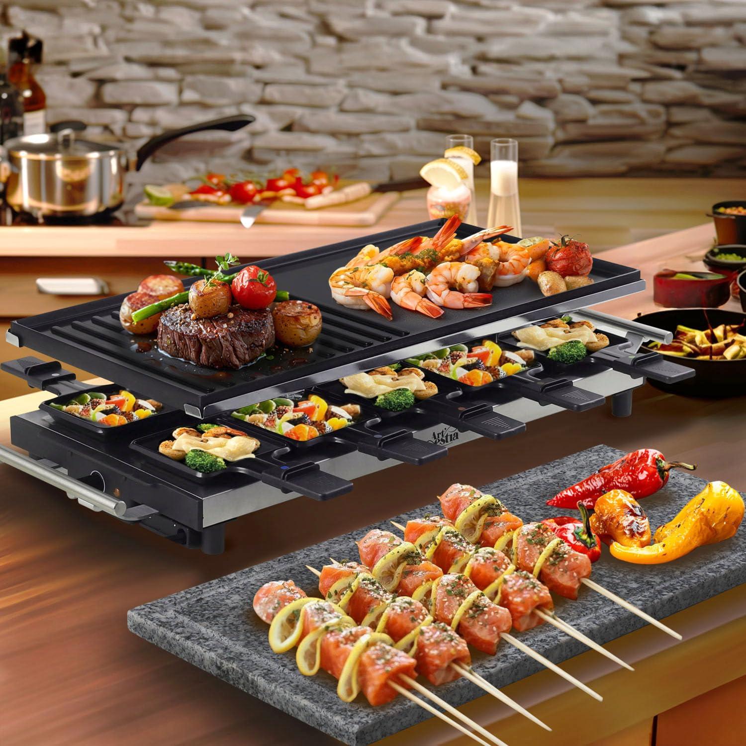 Artestia Artestia 1500W Large Size Raclette Cheese Grill Adjustable Temperature Korean BBQ Grill, Cheese Raclette with Grill Stone and Non-Stick Reversible Aluminum Plate for Parties Family