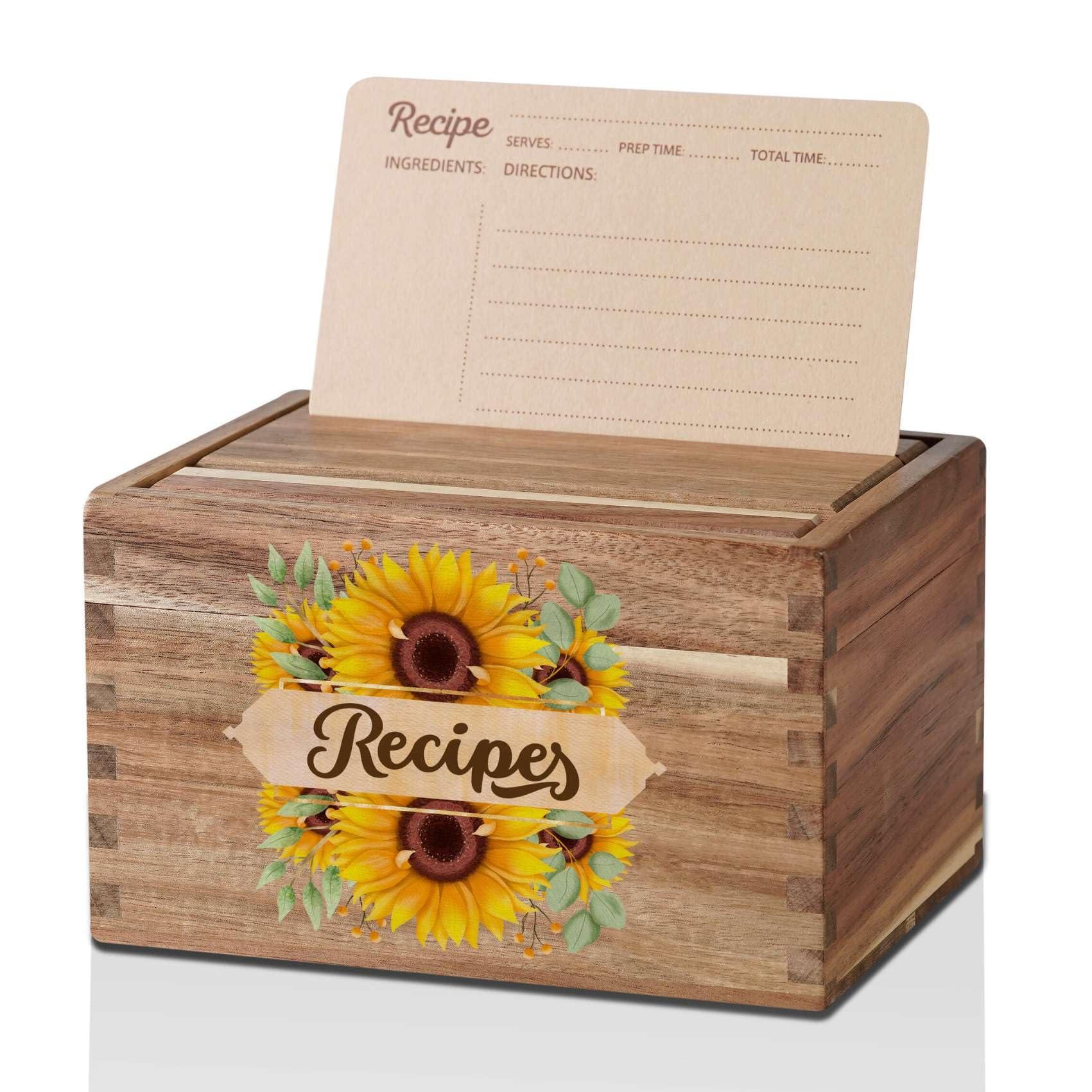 InnoBeta InnoBeta Sunflower Gifts Recipe Box, Recipe Card Holder Box with 50 4x6 inch Recipe Cards, 10 Dividers, Recipe Organizer for Sunflower Lovers