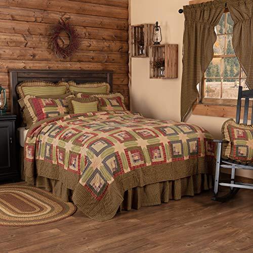VHC Brands VHC Brands Tea Cabin Twin Quilt 70Wx90L Log Cabin Country Rustic Lodge Design, Moss Green and Deep Red