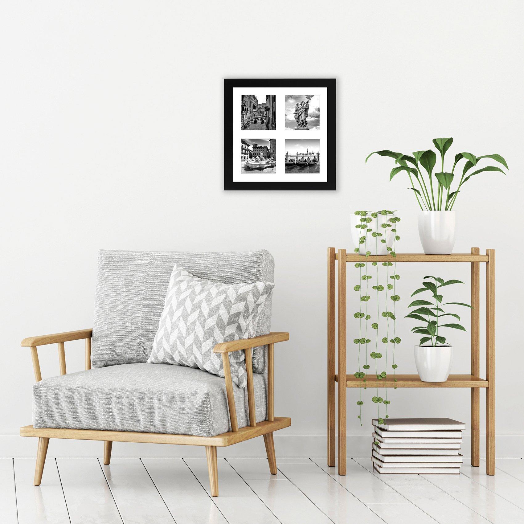 Americanflat Americanflat 10x10 Collage Picture Frame with Shatter-Resistant Glass - Fits Four 4x4 Photos or One 10x10 Picture - Signature Collection - Photo Frame for Wall Display - Black