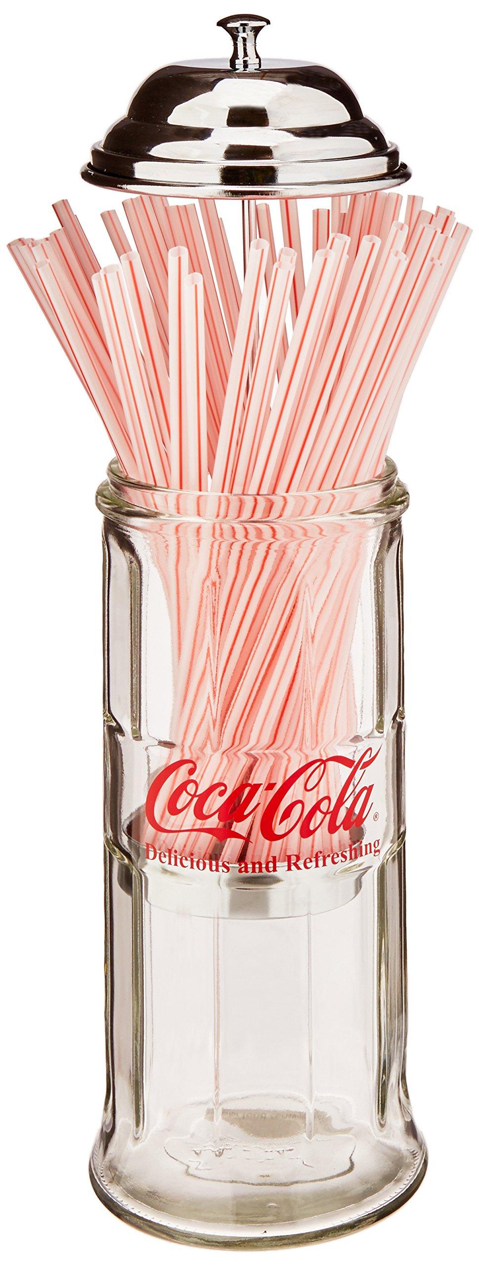 Tablecraft Tablecraft Coca-Cola Glass Straw Dispenser with Metal Lid, Small