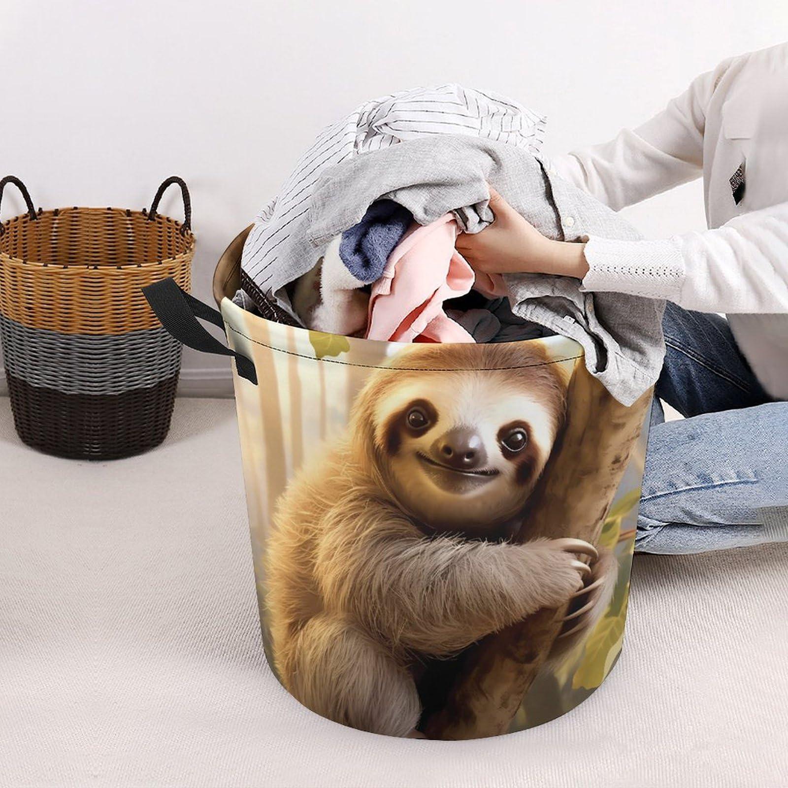 Nudquio Sloth Animal Laundry Basket Collapsible Laundry Hamper Dirty Clothes Storage Bag for Bathroom College Dorm One Size