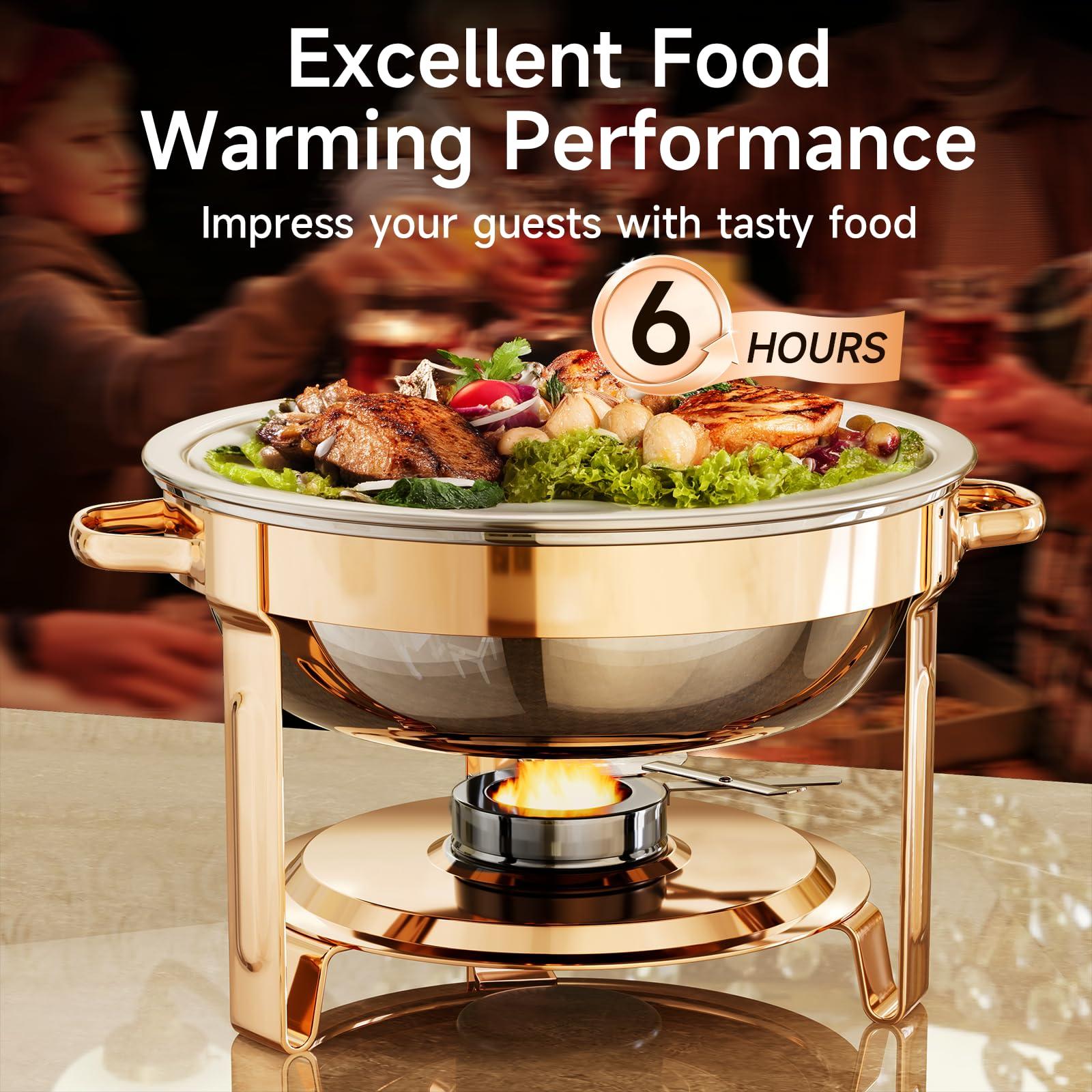 KScocina Chafing Dishes for Buffet, 4 Pack 5QT Round Stainless Steel Chafing Dish Set for Home Parties, Christmas Gatherings, Catering Events Complete Buffet Warmer Set (Rose Gold)