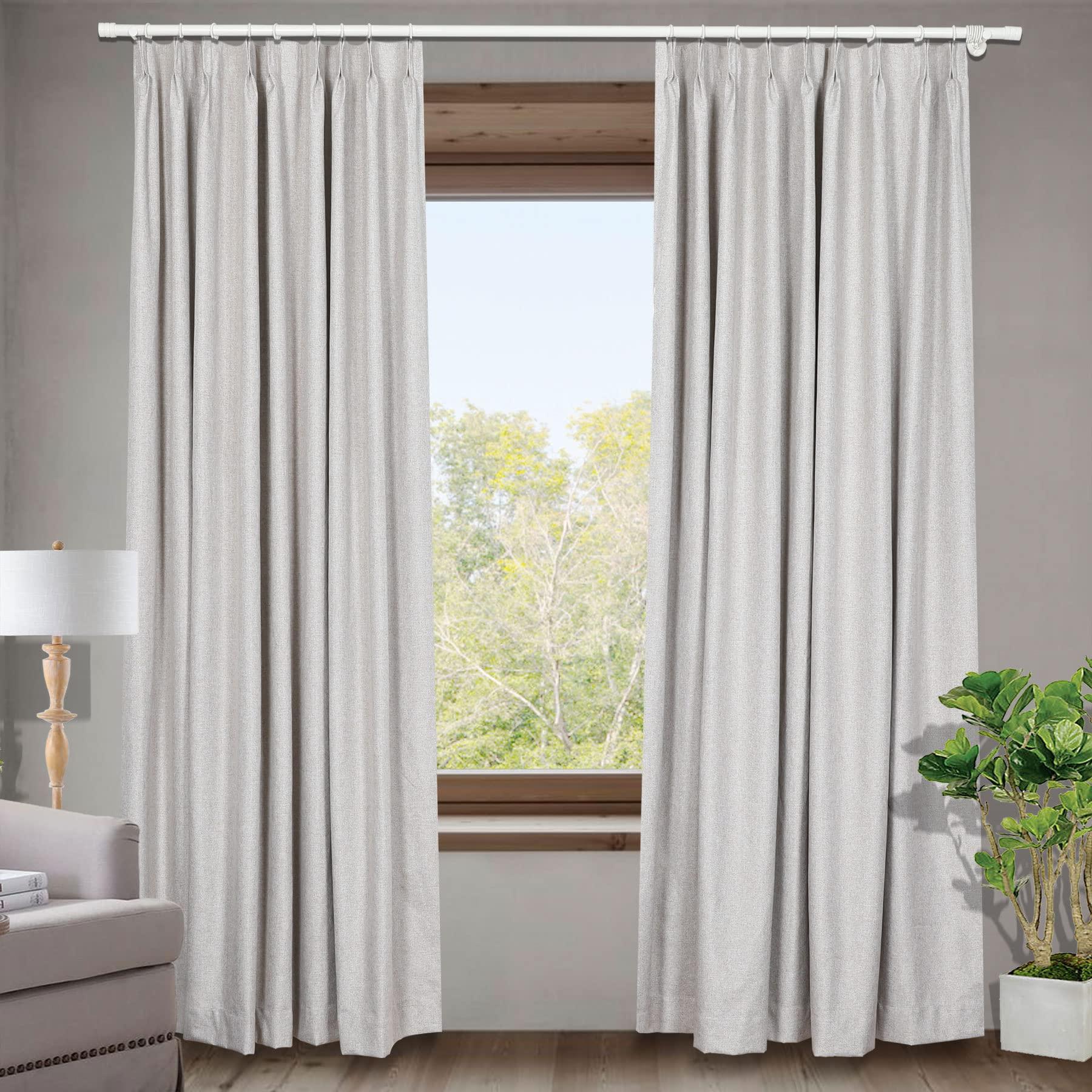 Frelement Frelement 100% Blackout Curtains Linen 120 Inch Wide Curtains Full Light Blocking Noise Reduction Curtains Thermal Insulated Pinch Pleat Curtains for Bedroom, Grey, 120" W x 96" L, 2 Panels