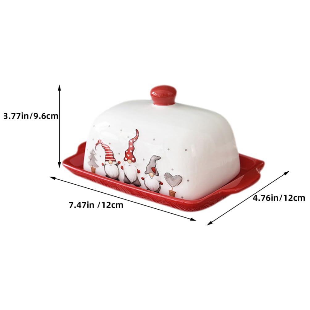 HOLIDYOYO HOLIDYOYO Ceramic Butter Dish with Lid Christmas Butter Holder Butter Keeper Butter Serving Tray with Cover Butter Crock for Countertop Kitchen Refrigerator