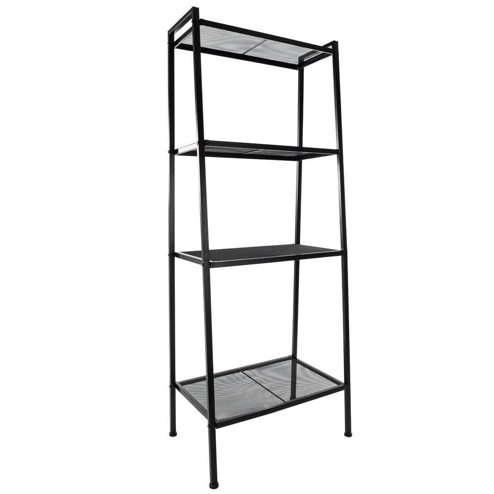 seelee 4-Tier Open Ladder Bookshelf, Multifunctional Leaning Plant Flower Stand Rack Bookcase Storage Display Shelves for Home Office Bathroom Balcony (Black)