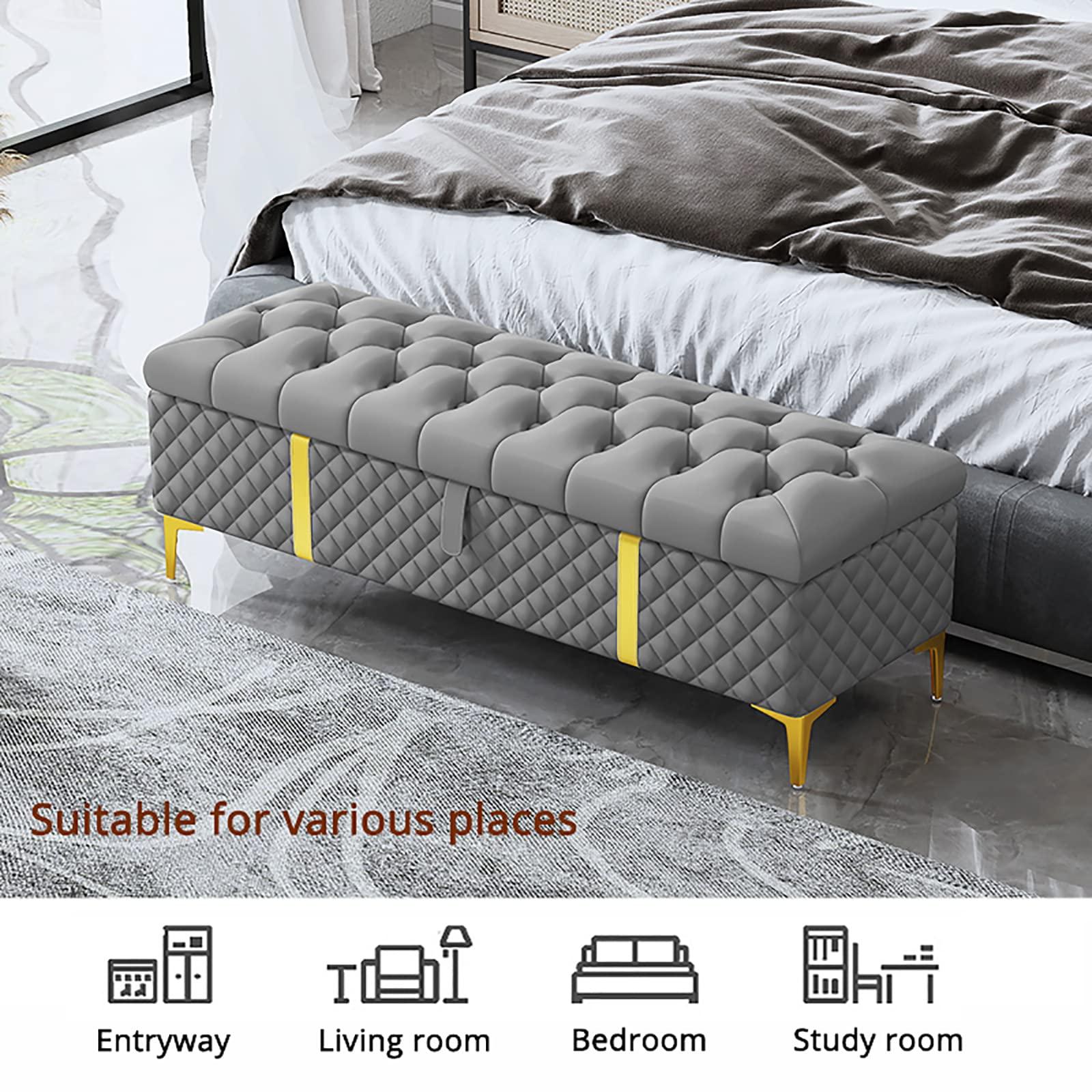 MCLAYF Storage Bench,Luxurious Storage Bench End of Bed Bench,Leather Upholstered Bench with Storage,Modern Storage Benches Bedroom Bench Storage Chest-Beige 100x40x45cm(39x16x18inch)