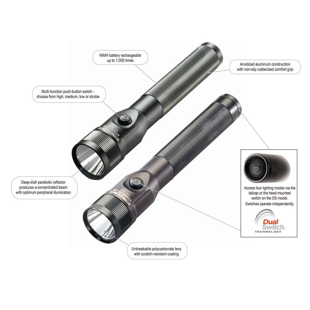 Streamlight Streamlight 75866 Stinger DS 425-Lumen Bright Rechargeable Dual Switch LED Flashlight with 120V AC/12V DC Smart Charger and 1 Smart Charge Holder, Black