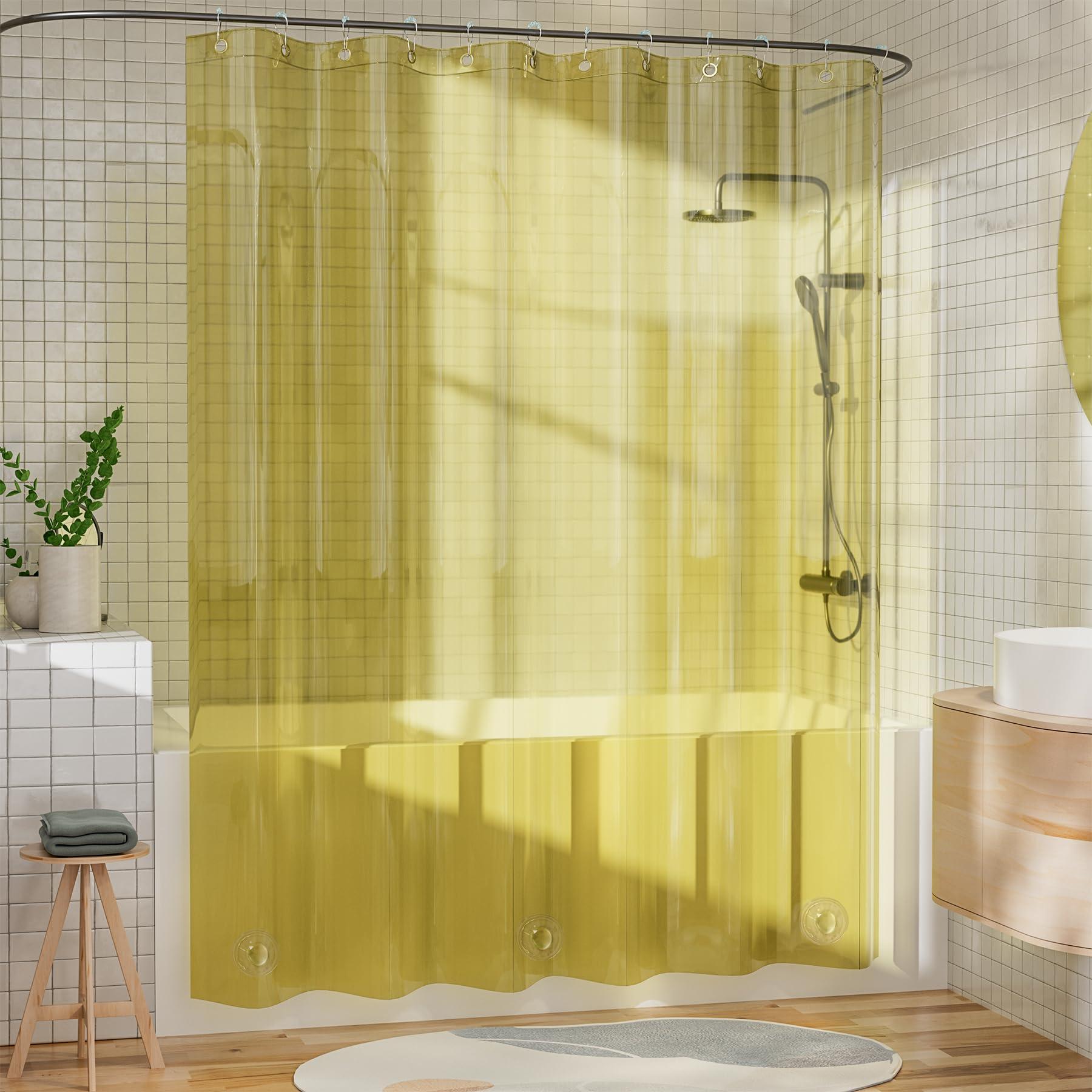 AmazerBath AmazerBath Shower Curtain Liner, 100% EVA Clear Yellow Heavy Duty Shower Curtain and Liner 2-in-1, 72x72 Luxury Plastic Weighted Bathroom Shower Liner, 12 Rustproof Grommets & 3 Heavyweight Stones