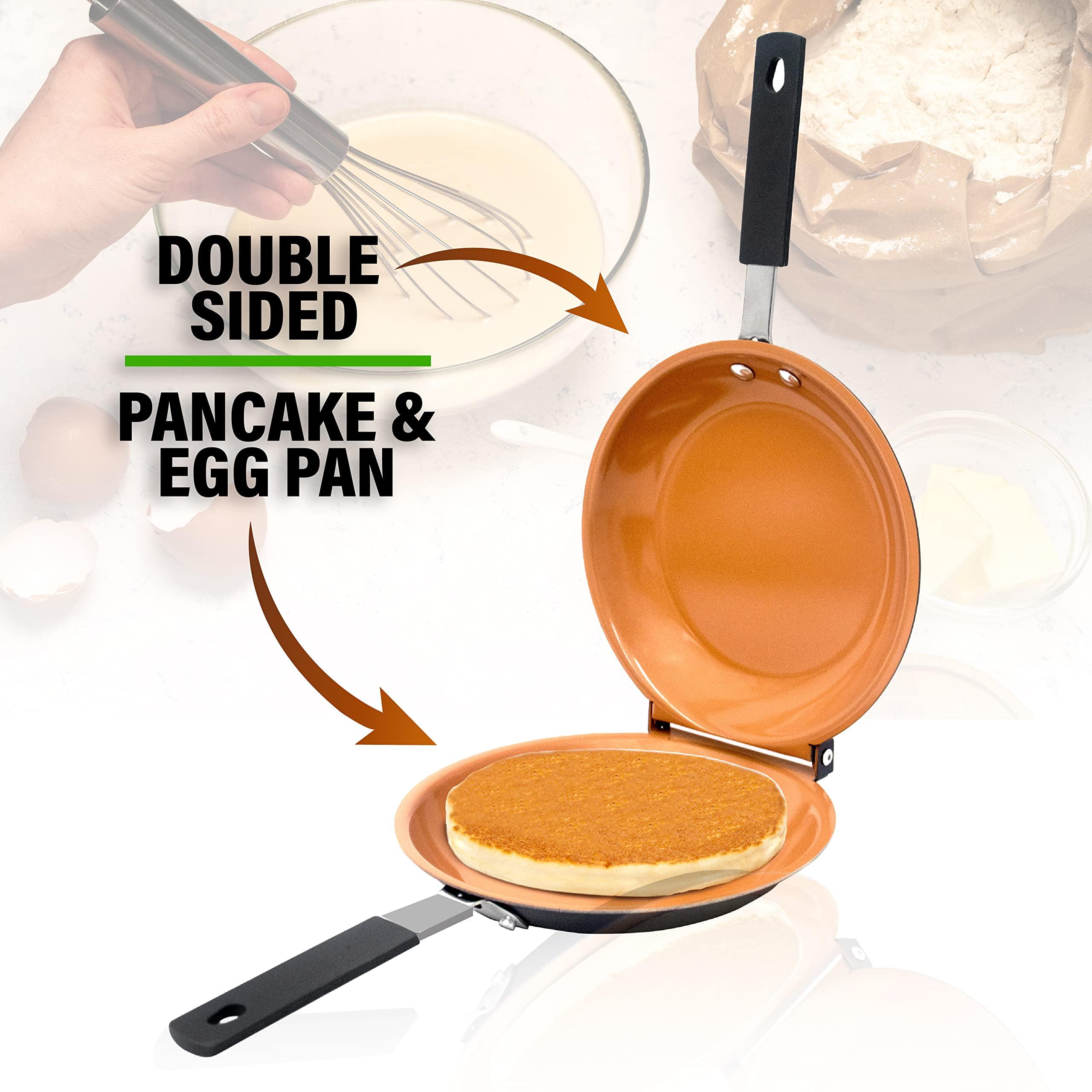 GOTHAM STEEL Gotham Steel Double Sided Pan, The Perfect Pancake Maker Ceramic Nonstick Copper Easy to Flip Pancake Griddle for Fluffy Pancakes, Omelette Maker, Frittata Maker & More! Dishwasher Safe