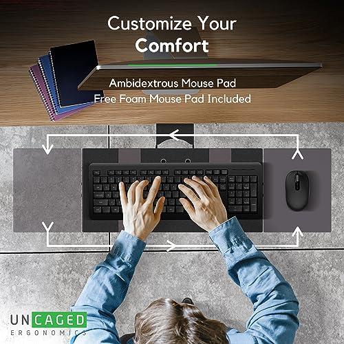 Uncaged Ergonomics KT1 Ergonomic Keyboard Tray Under Desk - Under Desk Keyboard Tray Slide Out with Adjustable Height and Tilt - Easy to Slide and Swivel 360 Degree - Keyboard Drawer with Adjustable Mouse Pad