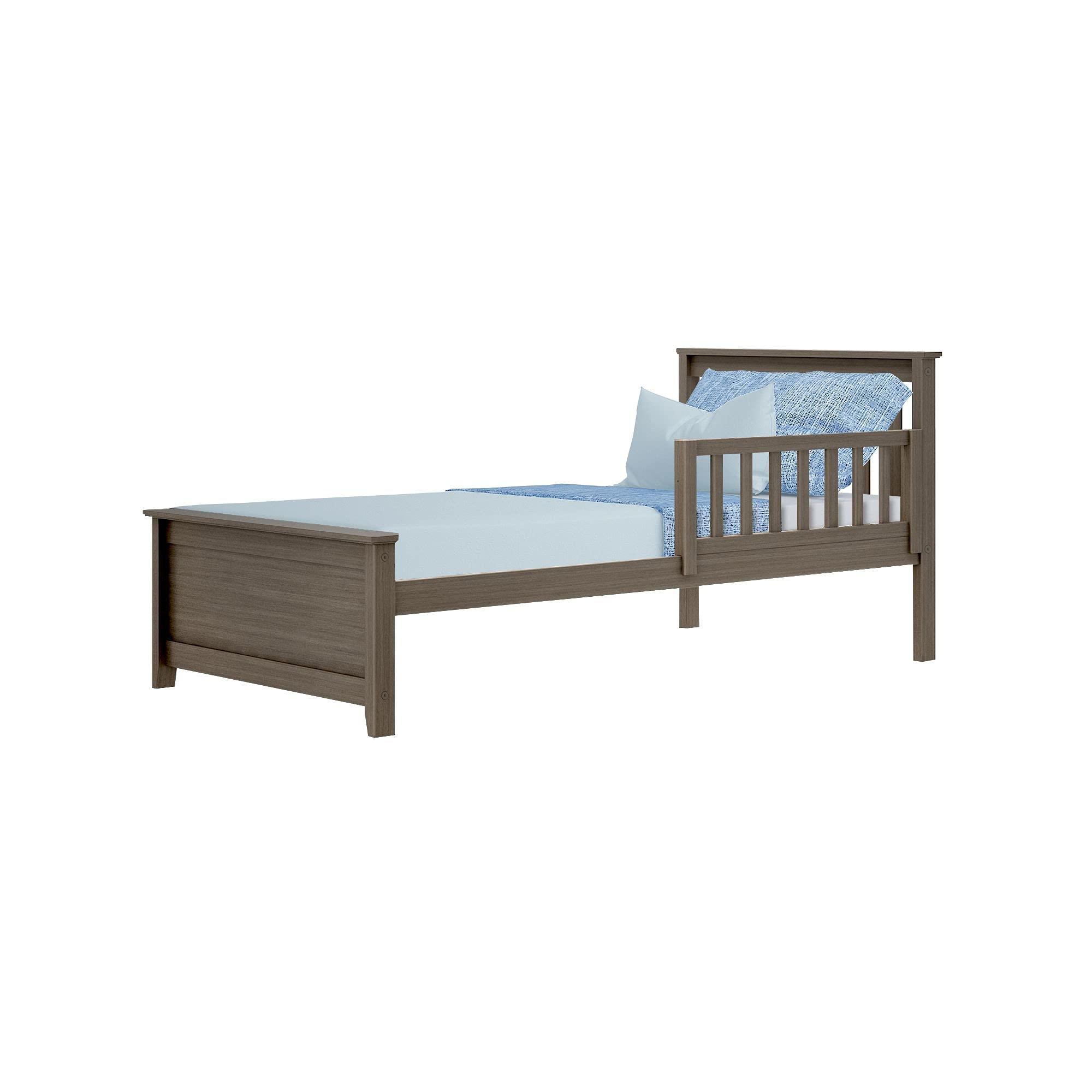 Max & Lily Max & Lily Twin Bed, Bed Frame with Headboard For Kids with 1 Guard Rail, Slatted, Clay