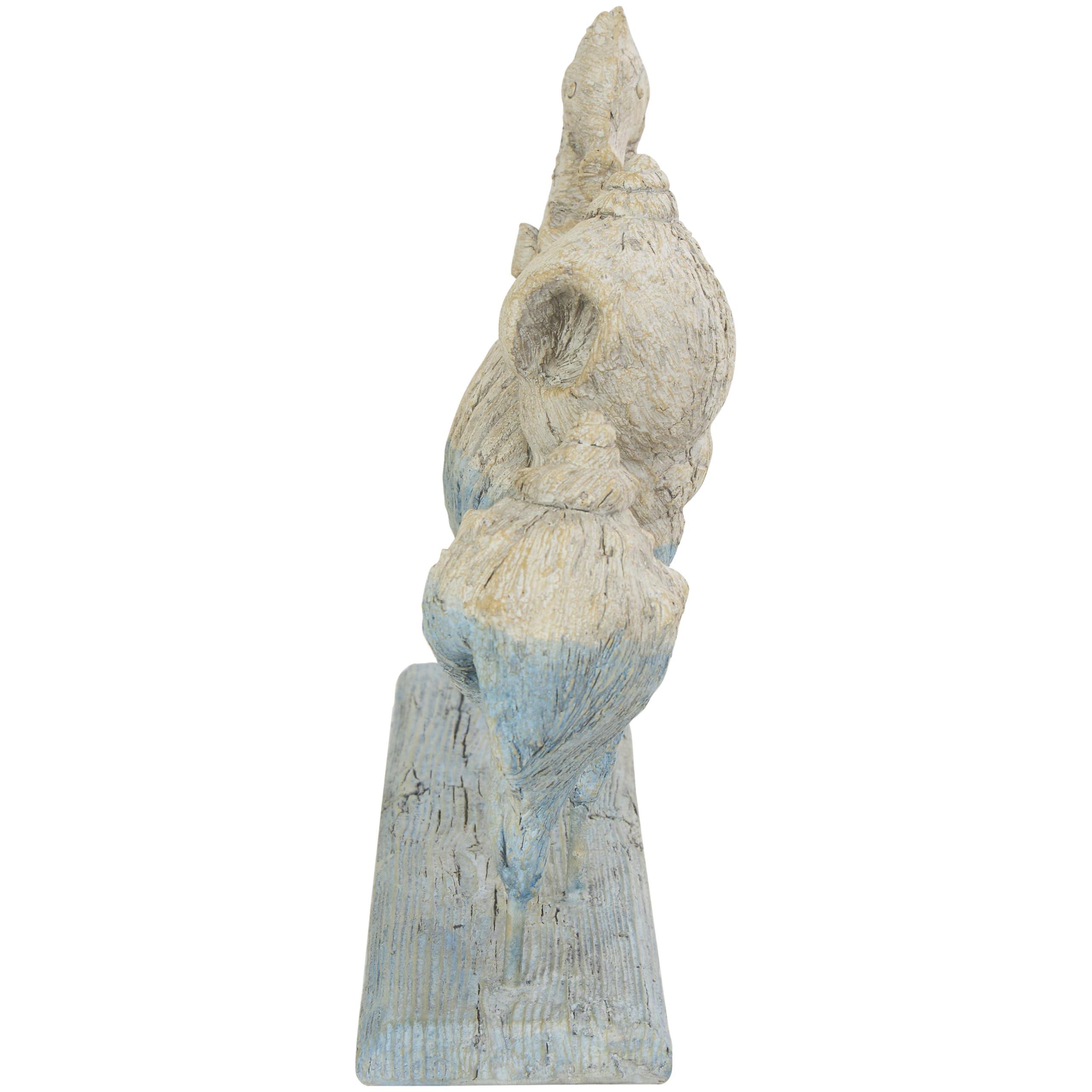 Deco 79 Deco 79 Polystone Shell Decorative Sculpture Textured Ombre Home Decor Statue with Seahorse Accent, Accent Figurine 14" x 4" x 11", Light Blue
