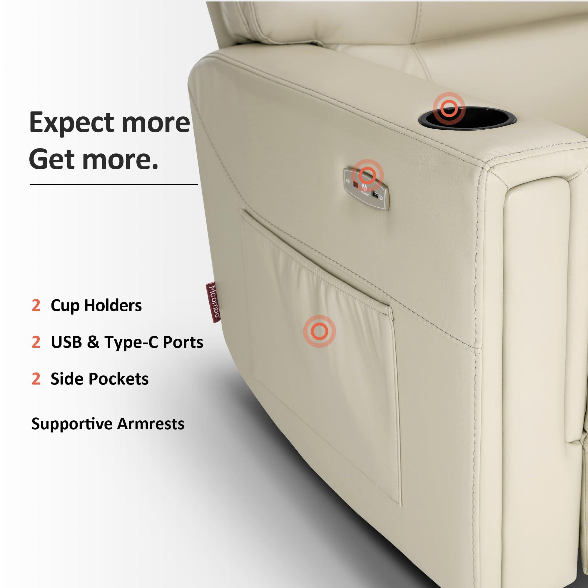 MCombo MCombo 380lbs Oversized Dual Motor Lay Flat Power Lift Recliner Chair with Infinite Position, for Heights 5'9''-6'7" Big and Tall People, Adjustable headrest, Faux Leather R7177 (Cream White)