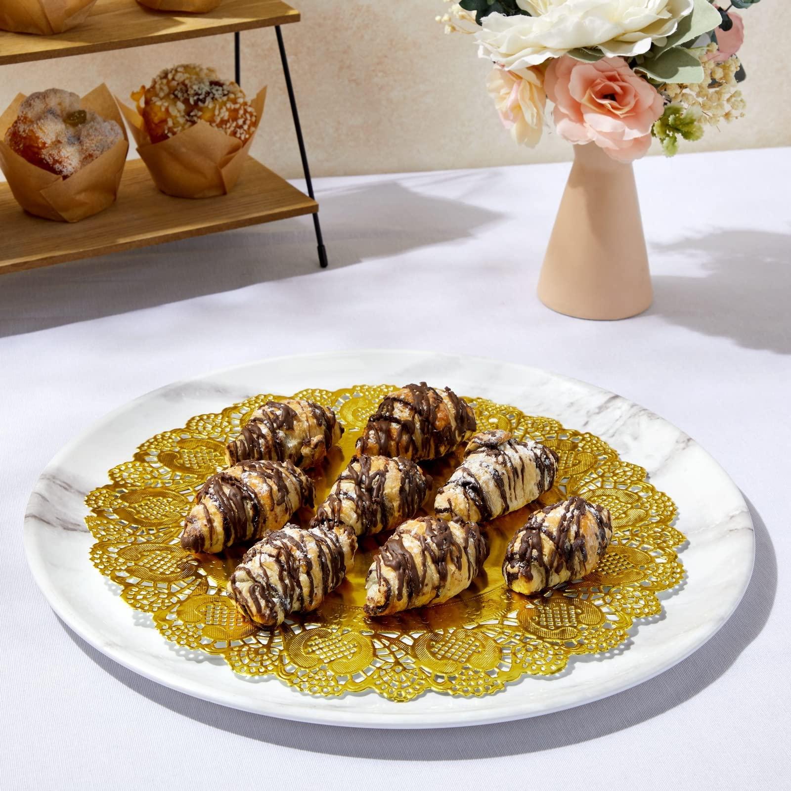 Juvale Juvale 60 Pack Round Paper Placemats for Dining Table, Formal Events, Decorative Gold Lace Paper Doilies, Bulk Disposable Charger Plates for Cakes, Desserts, and Baked Goods (12 in)