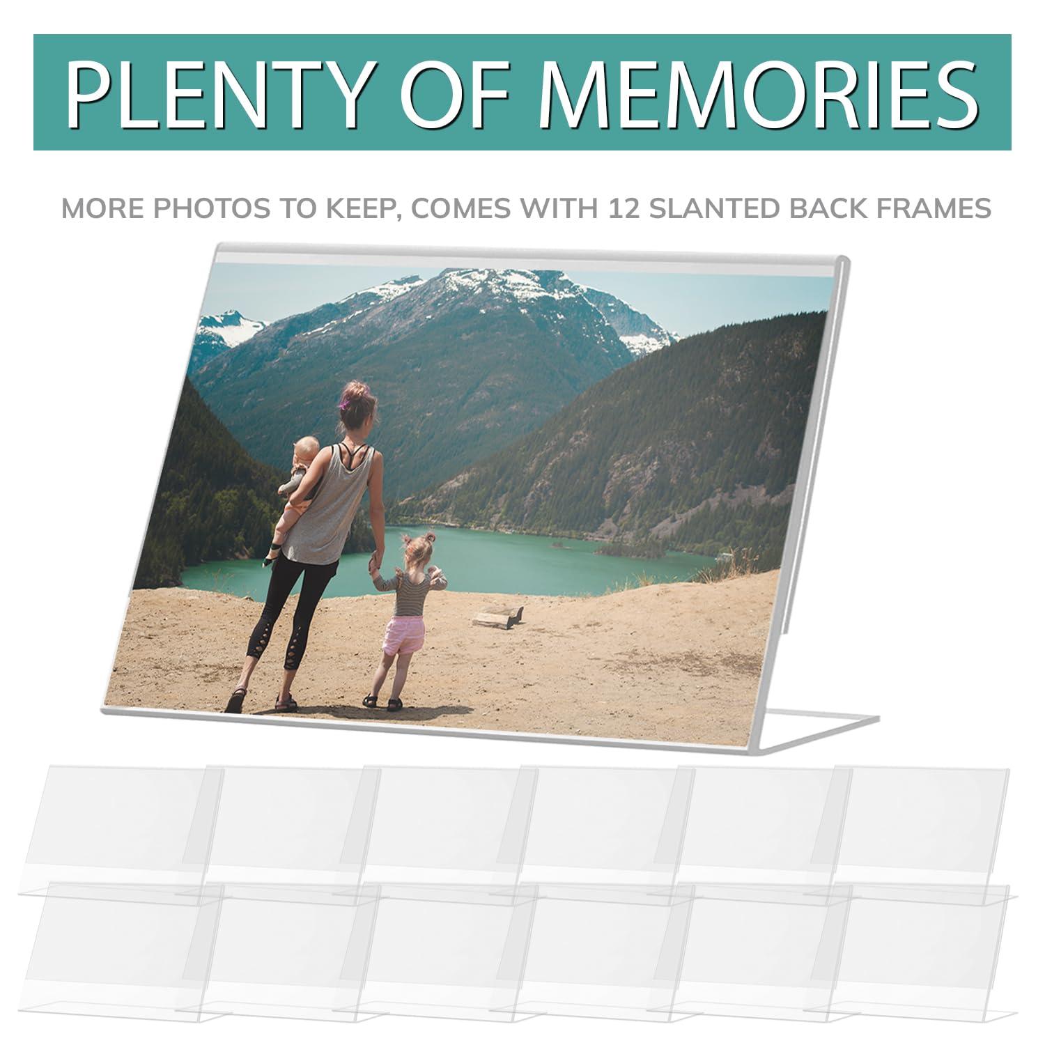 pbf PHOTO BOOTH FRAMES pbf 7x5 Acrylic Sign Holder | 7 x 5 Horizontal Stand Up Slanted Sign Holder | Acrylic Stands for Display | Clear Picture Frame, Menu Table Top Stand, Plastic Flyer Holder (12-Pack)