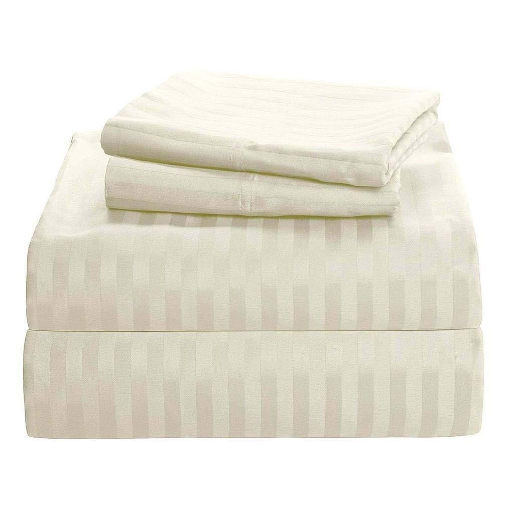 Sophia Cotton Club 100% Organic Cotton Rich Heavy 1500-TC Percale Weave 4-PCs Sheet Set Fits Mattress 25-28\'\' Fully Elastic Deep Pocket (Emperor Size) (Stripe, Ivory)