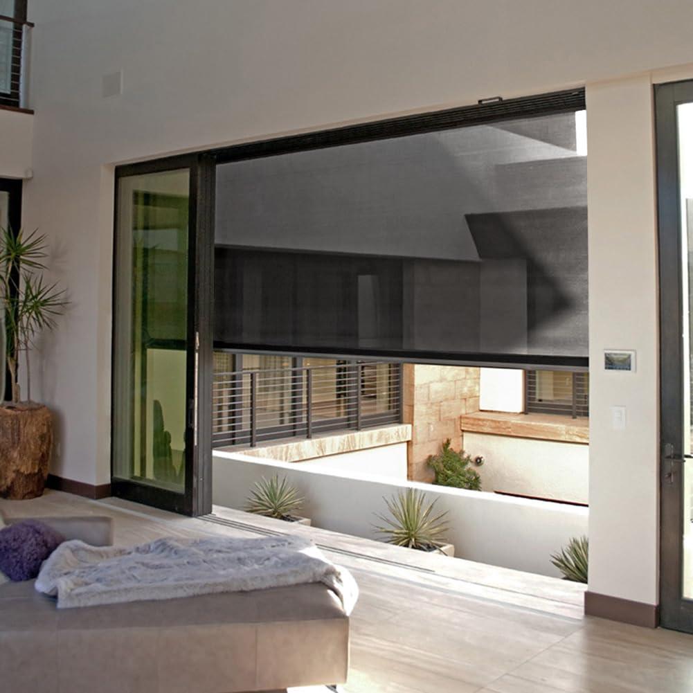 zshine ZSHINE Hard-Wired Outdoor Weatherproof Motorized Patio Roller Shades Remote Control for Porch Balcony Customized Size (Black)