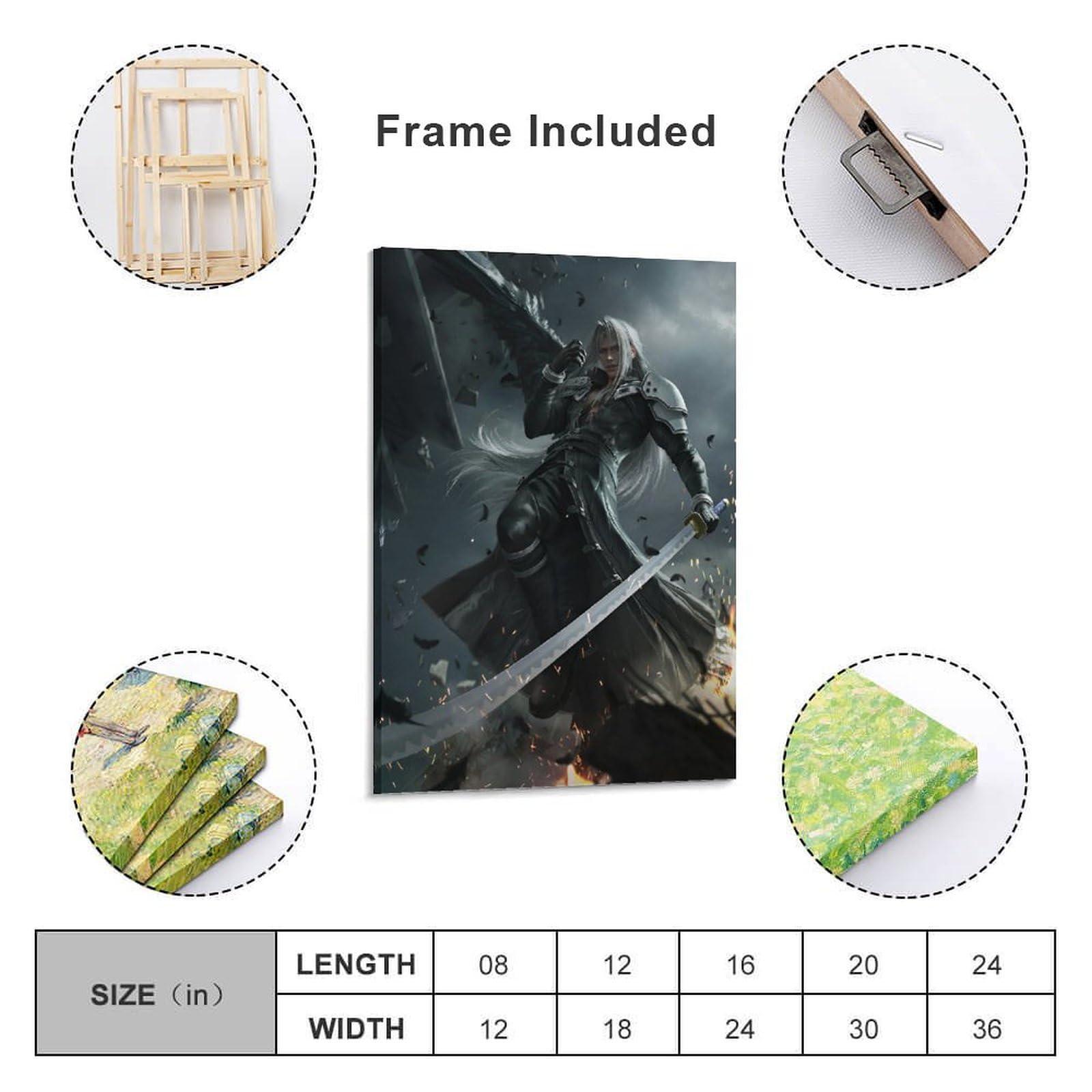 Thcbme Thcbme Final Fan-tasy 7 Remake Sephiroth Canvas Wall Art Posters Gifts Bedroom Painting Home Decor Hanging Pictures Framed-2,16x24inch(40x60cm)