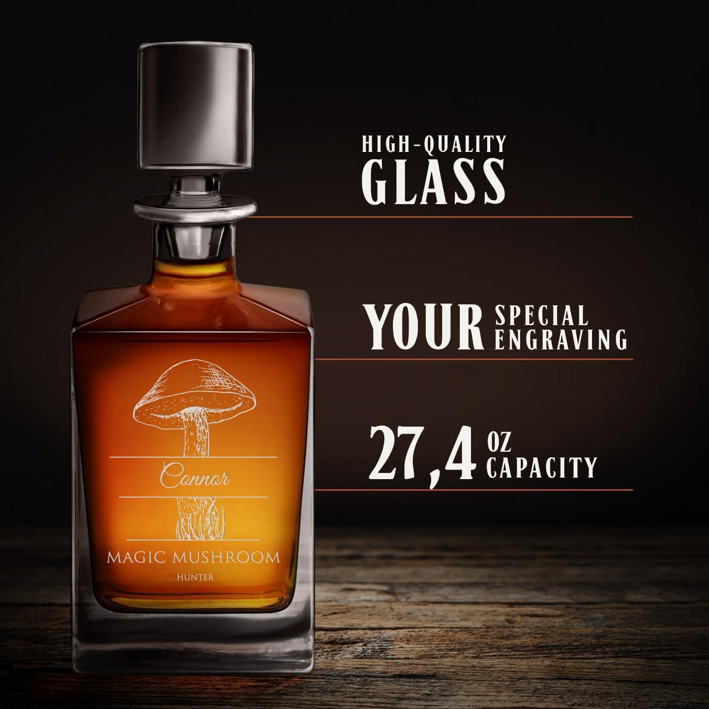 Maverton Maverton Geometric Whiskey Decanter with engraving - Symmetrical Carafe for him - Customized Glassware for man - Stylish Barware for Birthday - Whisky Decanter for husband - Mushroom