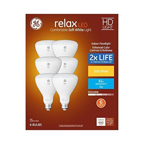GE GE Relax 6-Pack 65 W Equivalent Dimmable Soft White Br30 LED Light Fixture Light Bulb
