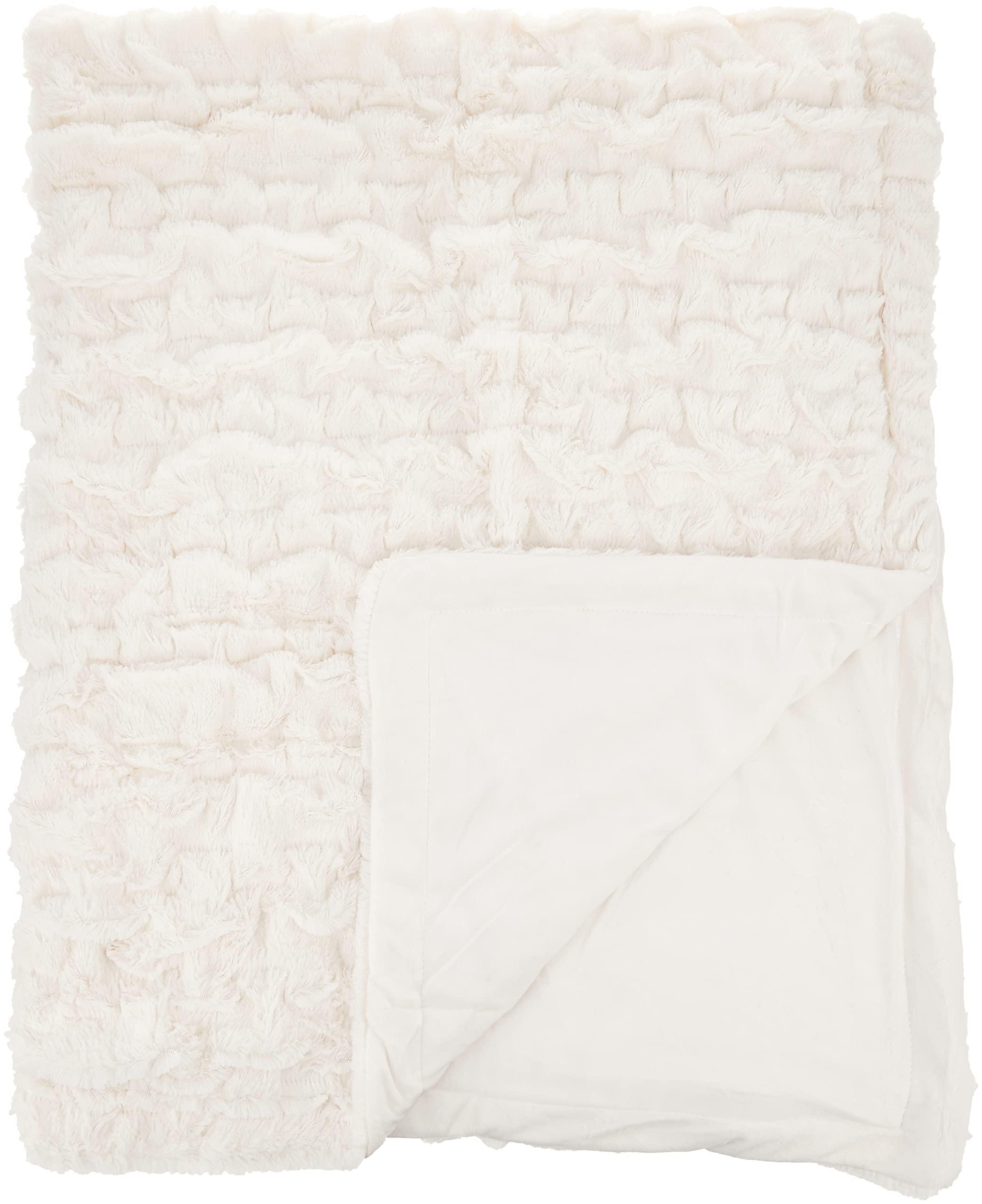 Comfort Spaces Comfort Spaces Ruched Faux Fur Plush 3 Piece Throw Blanket Set Ultra Soft Fluffy with 2 Square Pillow Covers, 50"x60", Ivory