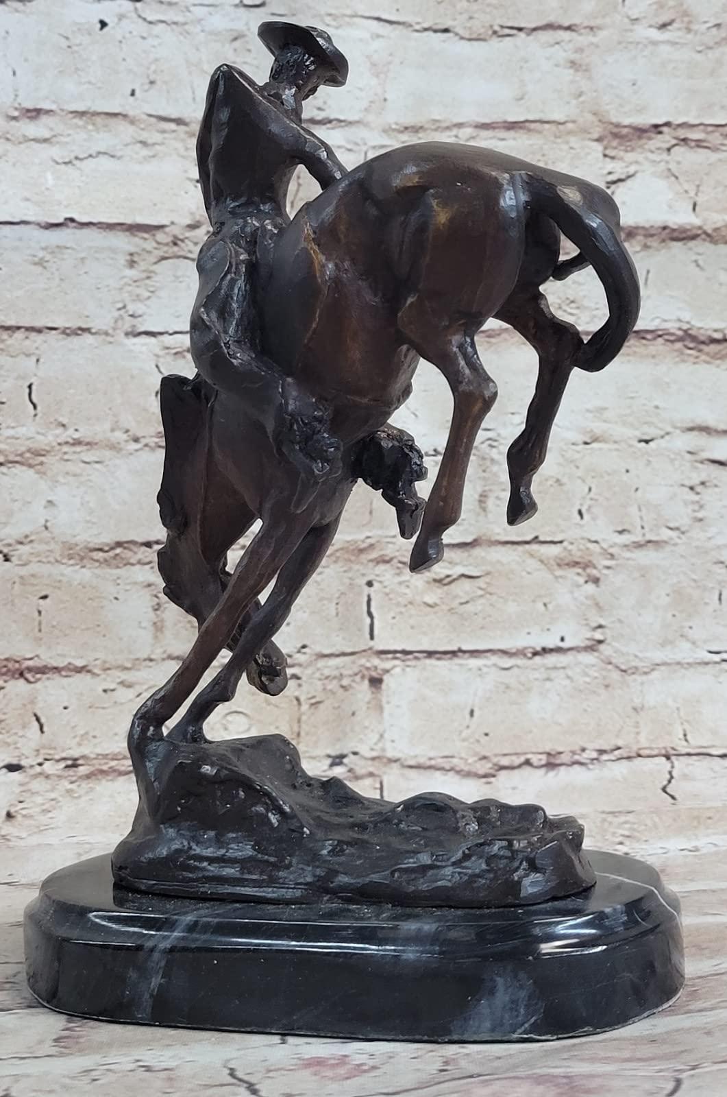 EUROPEAN BRONZE Frederic Remington Cowboy on Horse Rodeo Old West Western Art Bronze Sculpture Artwork Deal Gift by Think Bronze