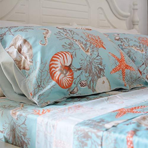 Brandream Brandream Luxury Nautical Bedding Set Queen Size Coastal Beach 100% Egyptian Cotton Duvet Cover Set 3-Piece Smooth Crisp Silky (Comforter Not Included)