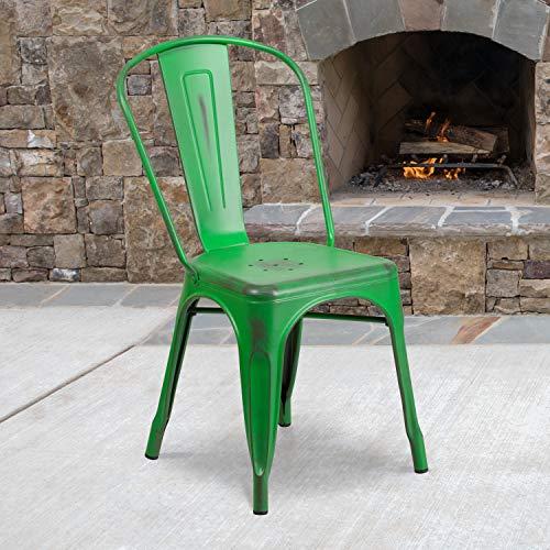 Flash Furniture Flash Furniture Commercial Grade Distressed Green Metal Indoor-Outdoor Stackable Chair