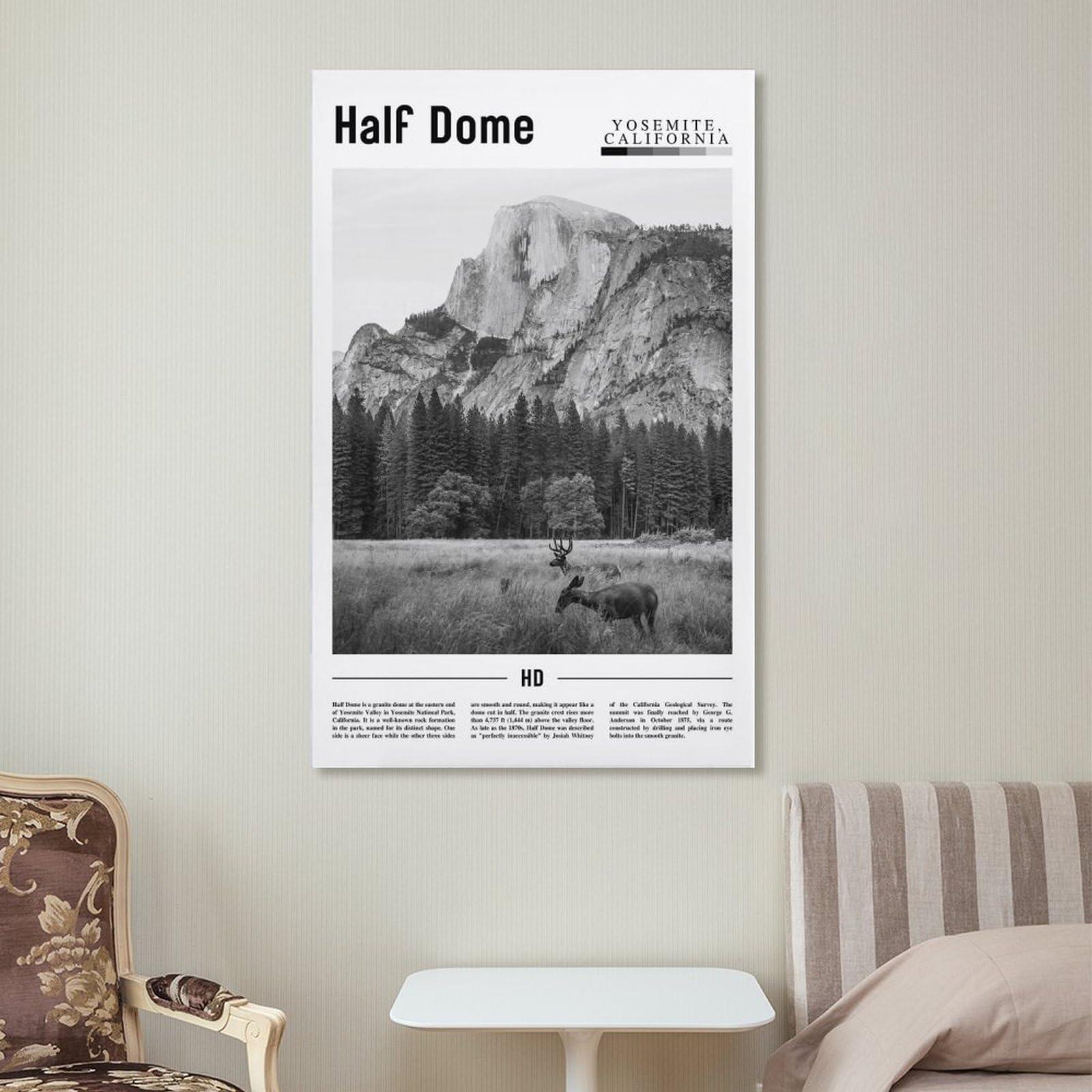 ZejaL ZejaL Half Dome Black And White Travel Landscape Poster California City Wall Art Room Aesthetic Poster for Room Aesthetics Canvas Wall Art Poster And Print 24x36inch(60x90cm)