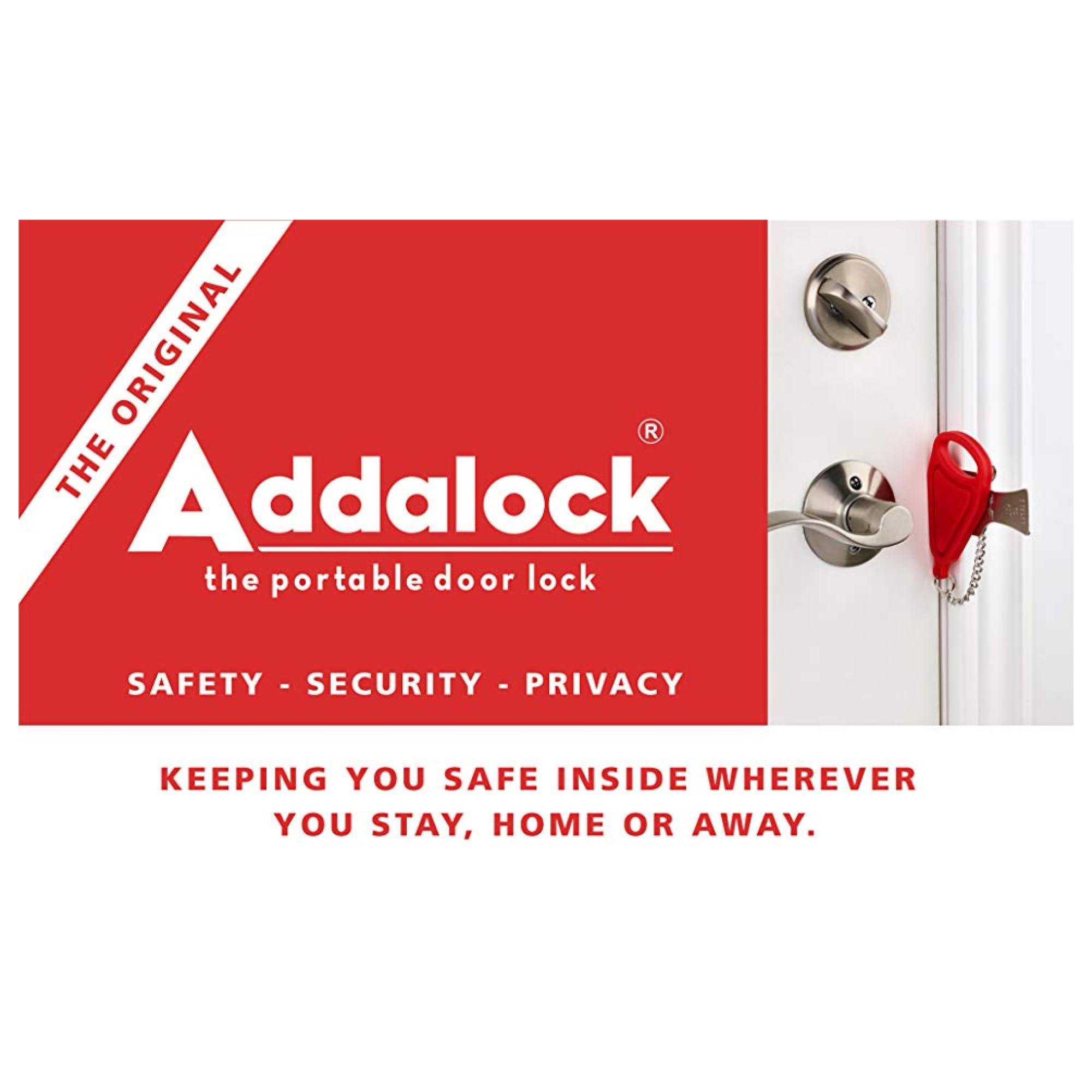 Rishon Enterprises Inc. Addalock The Original Portable Door Lock for Travel & Home Security, Durable 1-Piece Door Latch Lock for Houses, Apartments, Hotels, Motels, Dorms & AirBnBs - Lock The Door & Stay at Home or Away