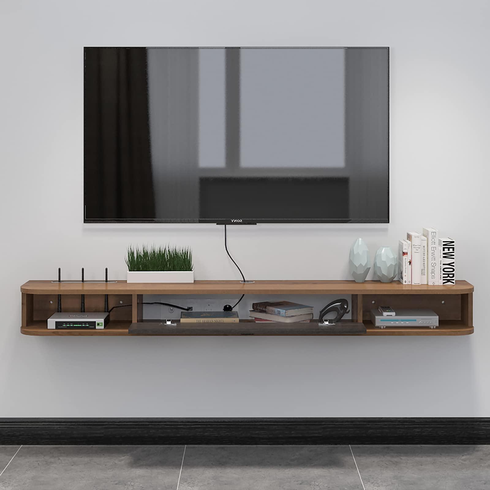 Pmnianhua Pmnianhua Floating TV Shelf, 47\'\' Wall Mounted TV Stand Floating TV Console Media Entertainment Under TV Shelf for Bedroom Livingroom (Walnut)