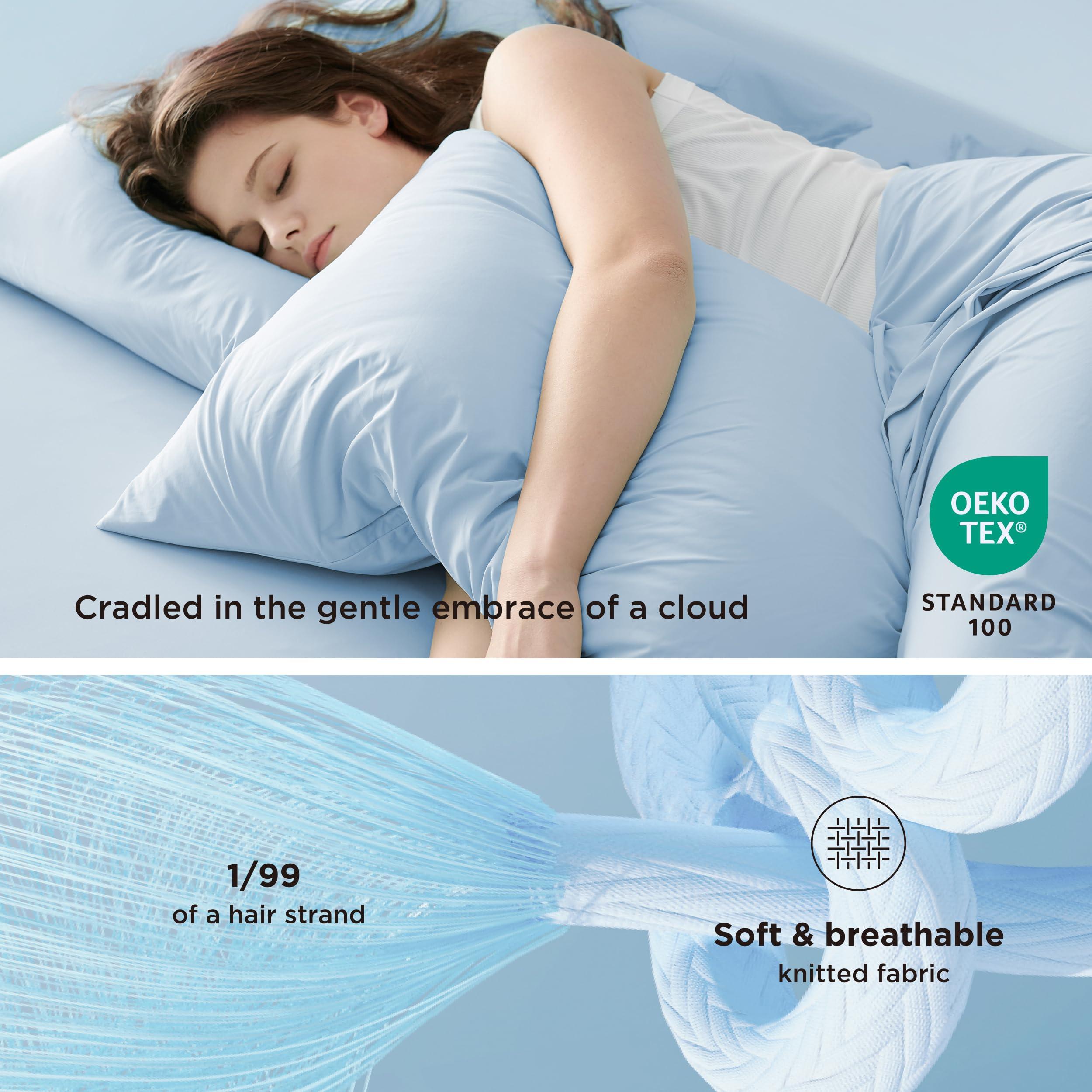Bedsure Bedsure Cooling Pillow Cases Queen Size Set of 2, Cool Pillowcases for Hot Sleepers and Night Sweats, Silky Soft & Breathable Cold Pillow Covers with Hidden Zipper, Blue, 20x30 Inches