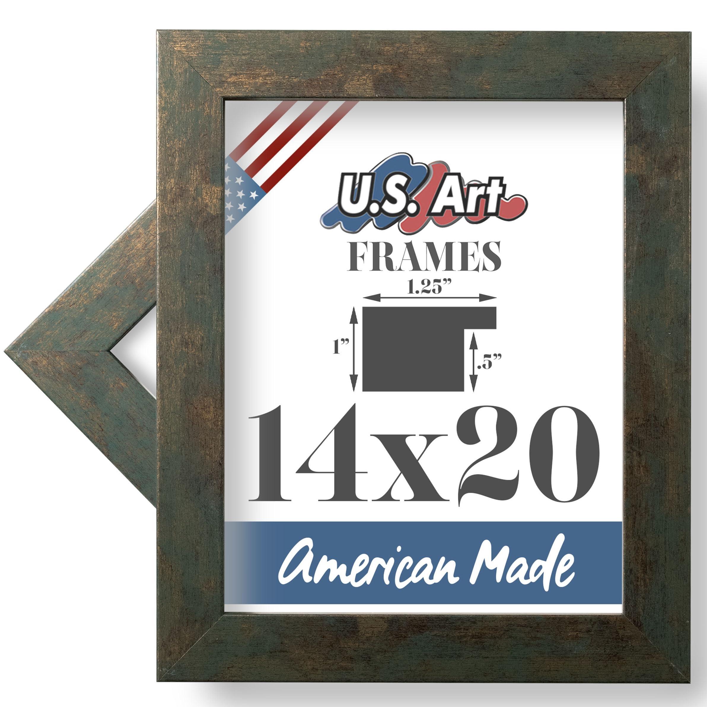 US Art US Art 14x20 - Inch Picture Frame, Smooth Wrapped Finish, 1.25 - Inch Wide Flat, Seaweed Green Gold, 100% American Wood Composite MDF