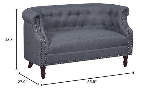 Container Furniture Direct Container Furniture Direct Huton Collection Contemporary Upholstered Linen Wingback Loveseat with Solid Wood Frame and Button Tufted Details, Dark Grey