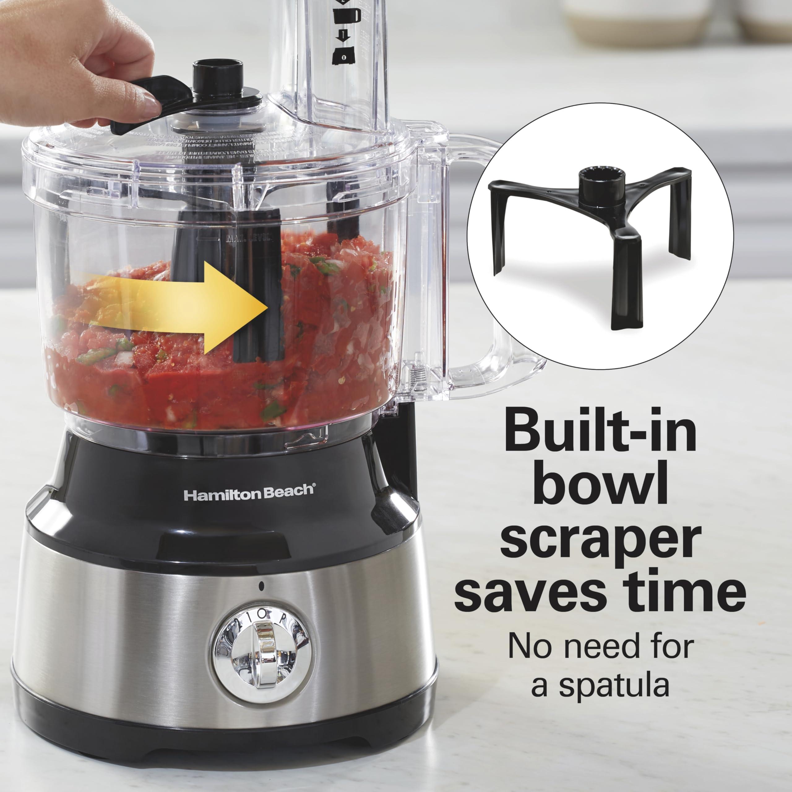 Hamilton Beach Hamilton Beach Food Processor & Vegetable Chopper for Slicing, Shredding, Mincing, and Puree, 10 Cups + Easy Clean Bowl Scraper, Black and Stainless Steel (70730)