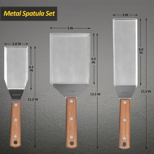Vovoly Stainless Steel Spatula Set, Grill Spatula Set with Full Tang Handle & Beveled Edges, Long Wide Spatula for Cast Iron Griddle BBQ Flat Top Grill, Pancake Spatula, Smash Burgers Metal Spatula