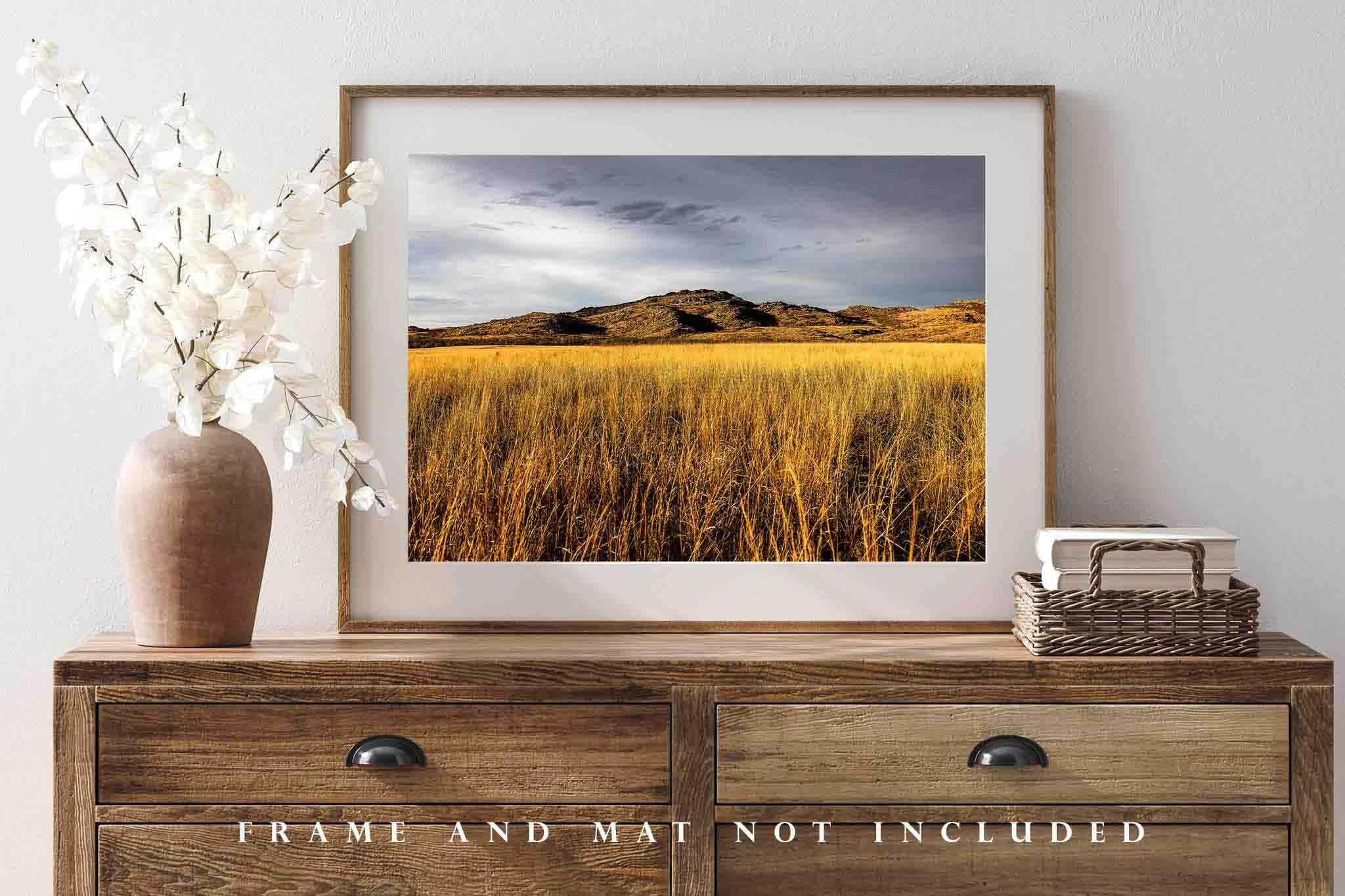 Southern Plains Photography Wichita Mountains Photography Print (Not Framed) Picture of Mountain Overlooking Golden Prairie Grass on Autumn Day in Oklahoma Great Plains Wall Art Nature Decor (5\" x 7\")