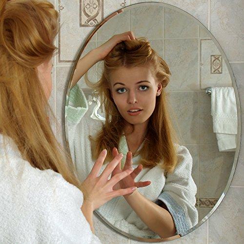 Fab Glass and Mirror Fab Glass and Mirror Oval Mirror 1" Beveled Edge - Frameless Wall Mounted Mirror with Hooks for Bathroom, Vanity Room, Bedroom, Living Room 22"x39"